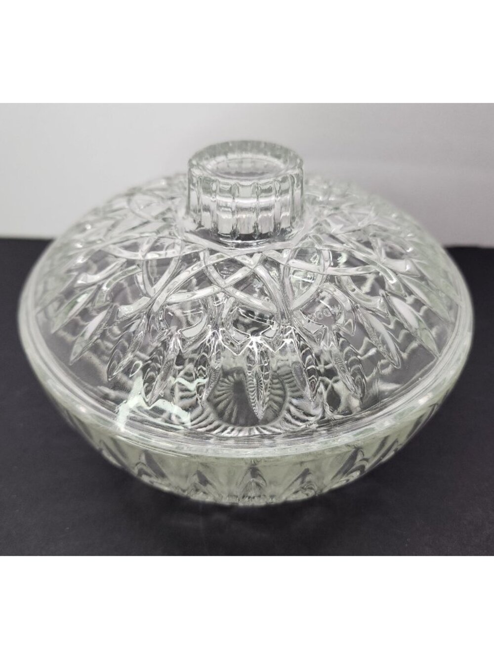 Vintage Pasari Crystal Clear Cut Glass Candy Dish with Lid 6" Diameter Indonesia